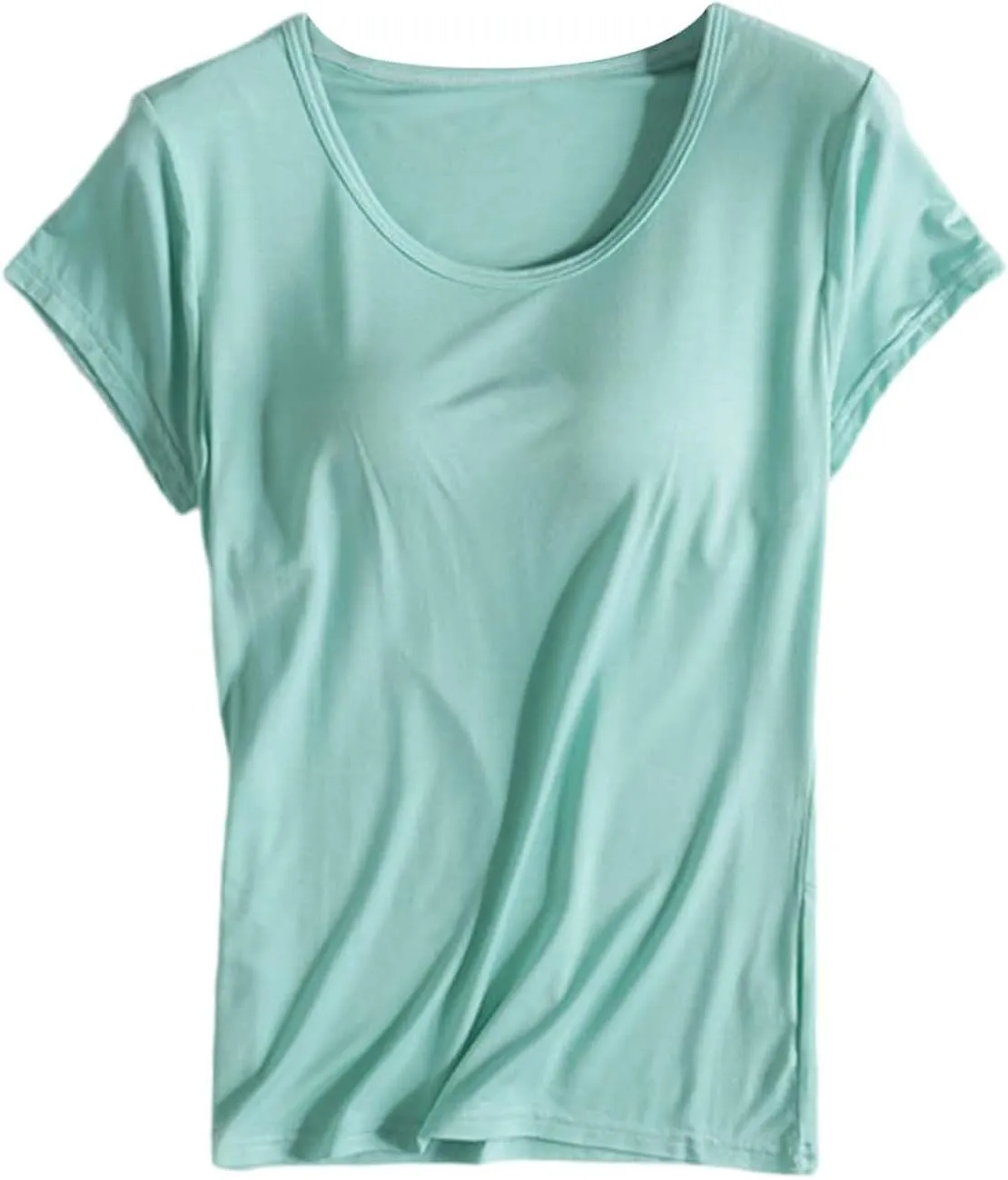 Built in Bra Tops for Women Plus Size Short Sleeve Tshirt Workout Sports Yoga T Shirt with Shelf Bra Pajama Top