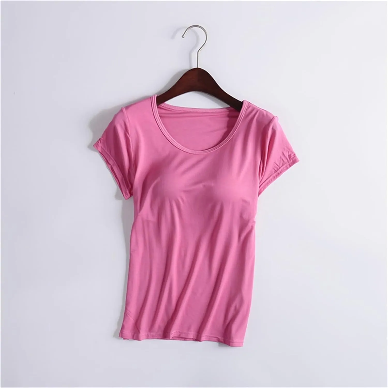 Built in Bra Tops for Women Plus Size Short Sleeve Tshirt Workout Sports Yoga T Shirt with Shelf Bra Pajama Top
