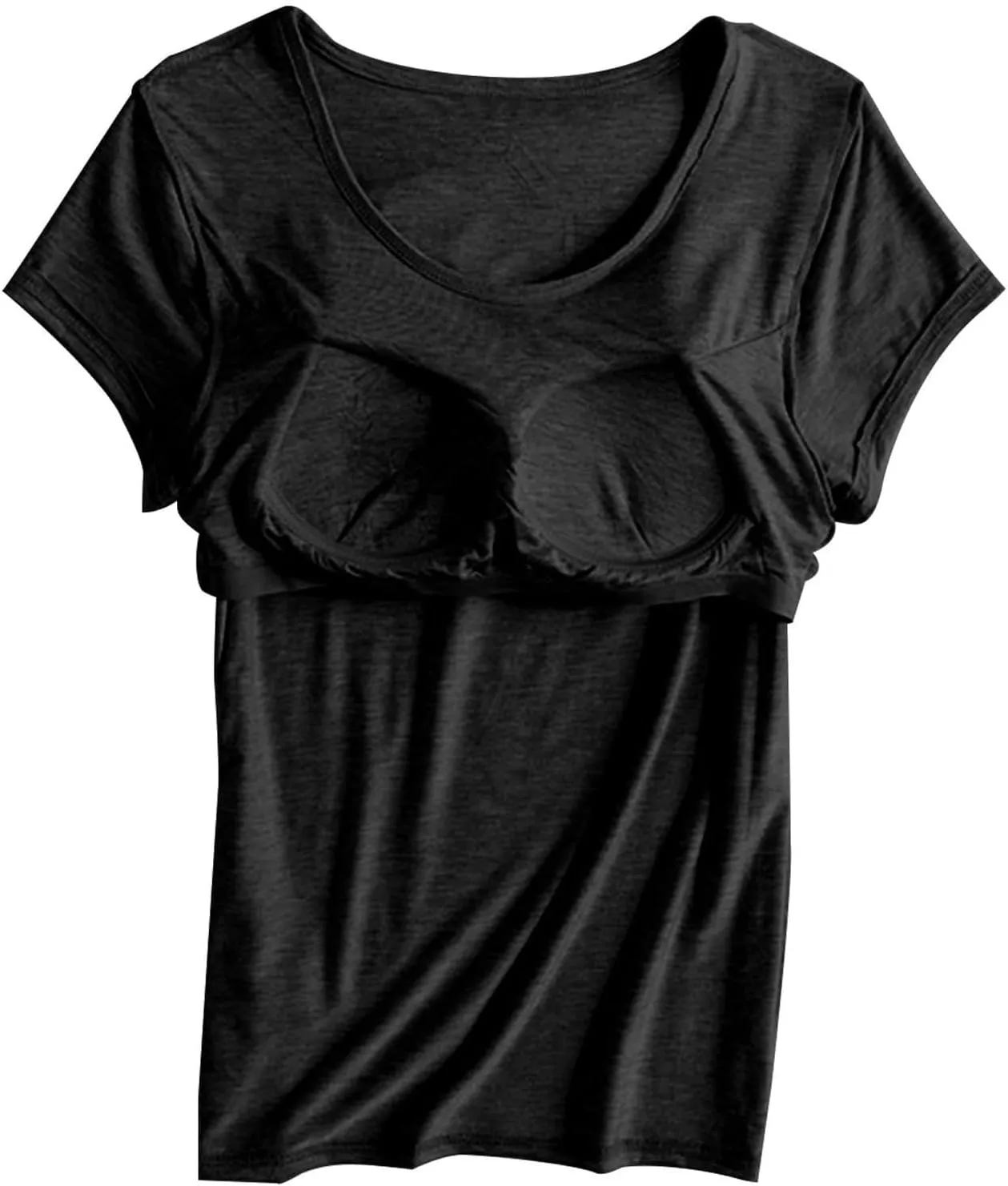 Built in Bra Tops for Women Plus Size Short Sleeve Tshirt Workout Sports Yoga T Shirt with Shelf Bra Pajama Top