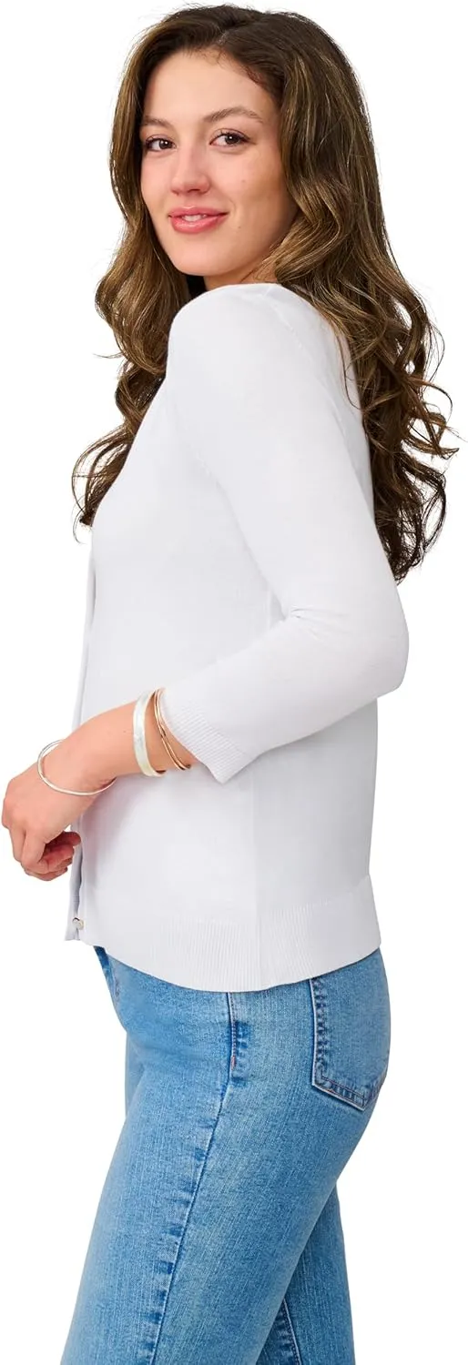 Cable & Gauge Women's Lady Button Front Cardigan Lightweight Button-Up Sweater, Crew Neck, 3/4 Sleeve, Versatile Layering Top