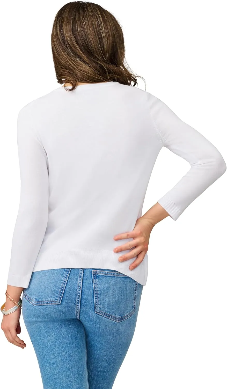 Cable & Gauge Women's Lady Button Front Cardigan Lightweight Button-Up Sweater, Crew Neck, 3/4 Sleeve, Versatile Layering Top