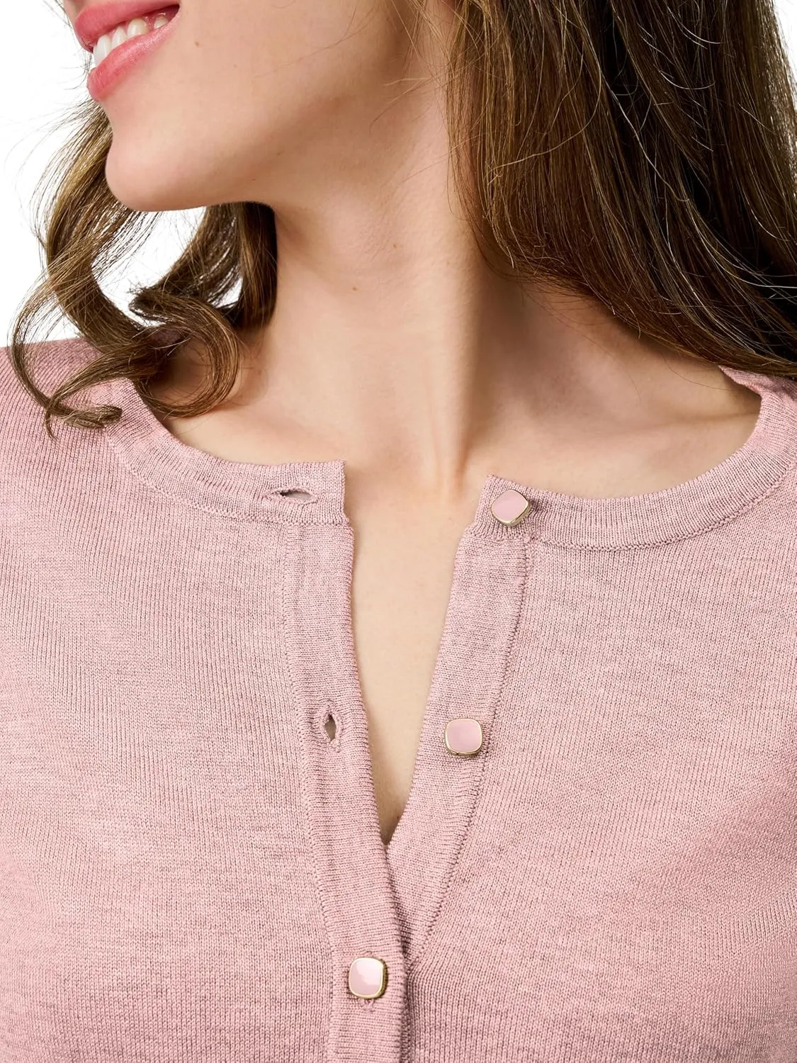 Cable & Gauge Women's Lady Button Front Cardigan Lightweight Button-Up Sweater, Crew Neck, 3/4 Sleeve, Versatile Layering Top