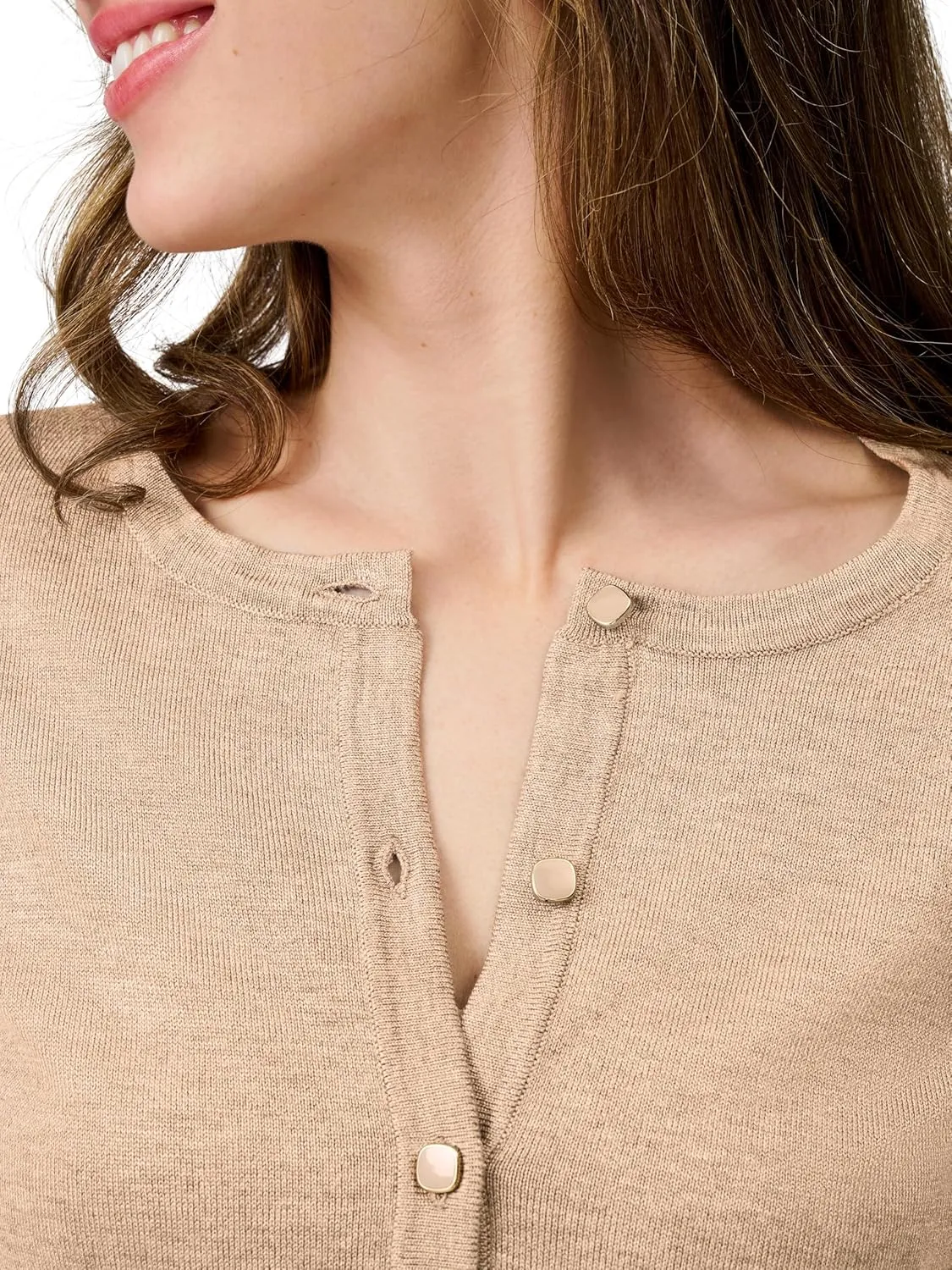 Cable & Gauge Women's Lady Button Front Cardigan Lightweight Button-Up Sweater, Crew Neck, 3/4 Sleeve, Versatile Layering Top