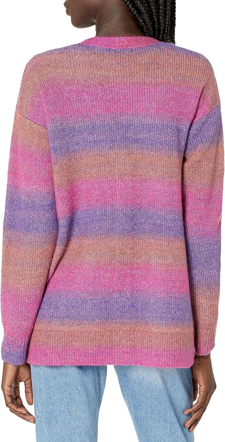 Cable Stitch Women's Ombre Space-Dyed Cardigan - V-Neck Long Sleeve Button Front Rib-Knit Sweater Cover-Up with Pockets