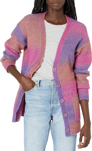 Cable Stitch Women's Ombre Space-Dyed Cardigan - V-Neck Long Sleeve Button Front Rib-Knit Sweater Cover-Up with Pockets