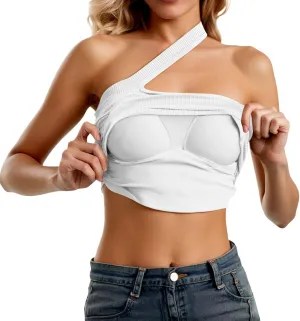 Camisole for Women One Shoulder Adjustable Strap Tank Top Soft Padded Undershirt with Built in Bra Casual Workout Top