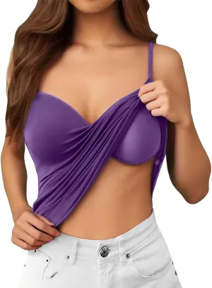 Camisole Top for Women Built in Bra Tank Top Spaghetti Strap Padded No Underwire Cami Yoga Workout Sports Undershirt