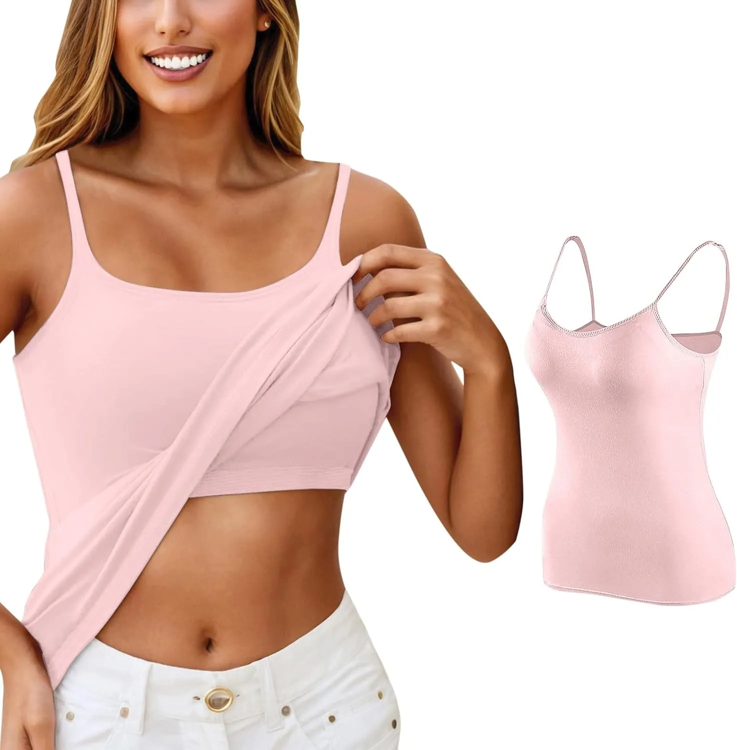 Camisole Tops for Women 2025 Summer Adjustable Spaghetti Strap Cami Tank Built in Bra Sports Padded Cotton Undershirt