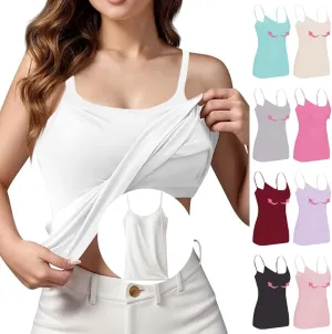 Camisole Tops for Women Built in Bra Adjustable Spaghetti Strap Workout Yoga Shirts Basic Shelf Bra Tank Tops