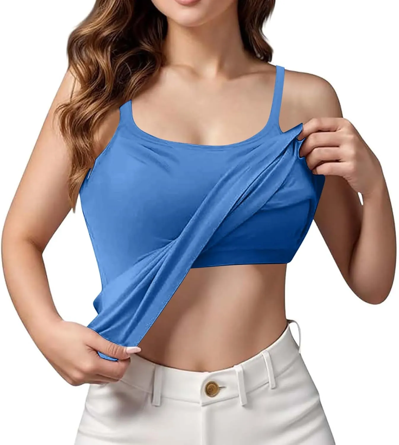 Camisole Tops for Women Built in Bra Adjustable Spaghetti Strap Workout Yoga Shirts Basic Shelf Bra Tank Tops