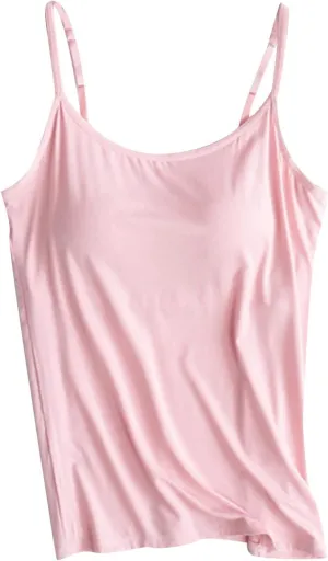Camisole Tops for Women Built in Bras,Ladies Spaghetti Strap Tank Tops Soft Padded Undershirts Plus Size Cotton Shirt