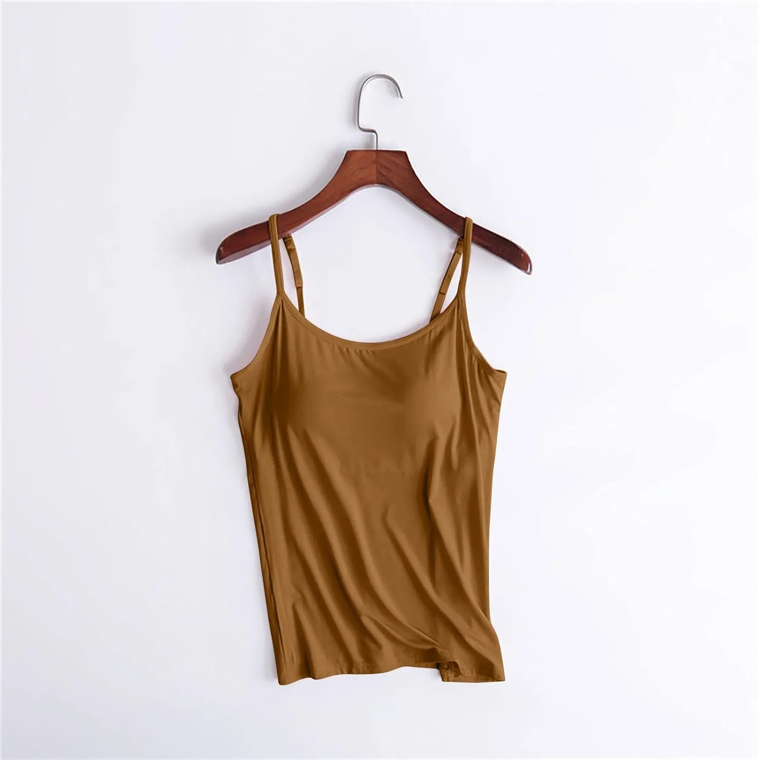 Camisole Tops for Women Built in Bras,Ladies Spaghetti Strap Tank Tops Soft Padded Undershirts Plus Size Cotton Shirt