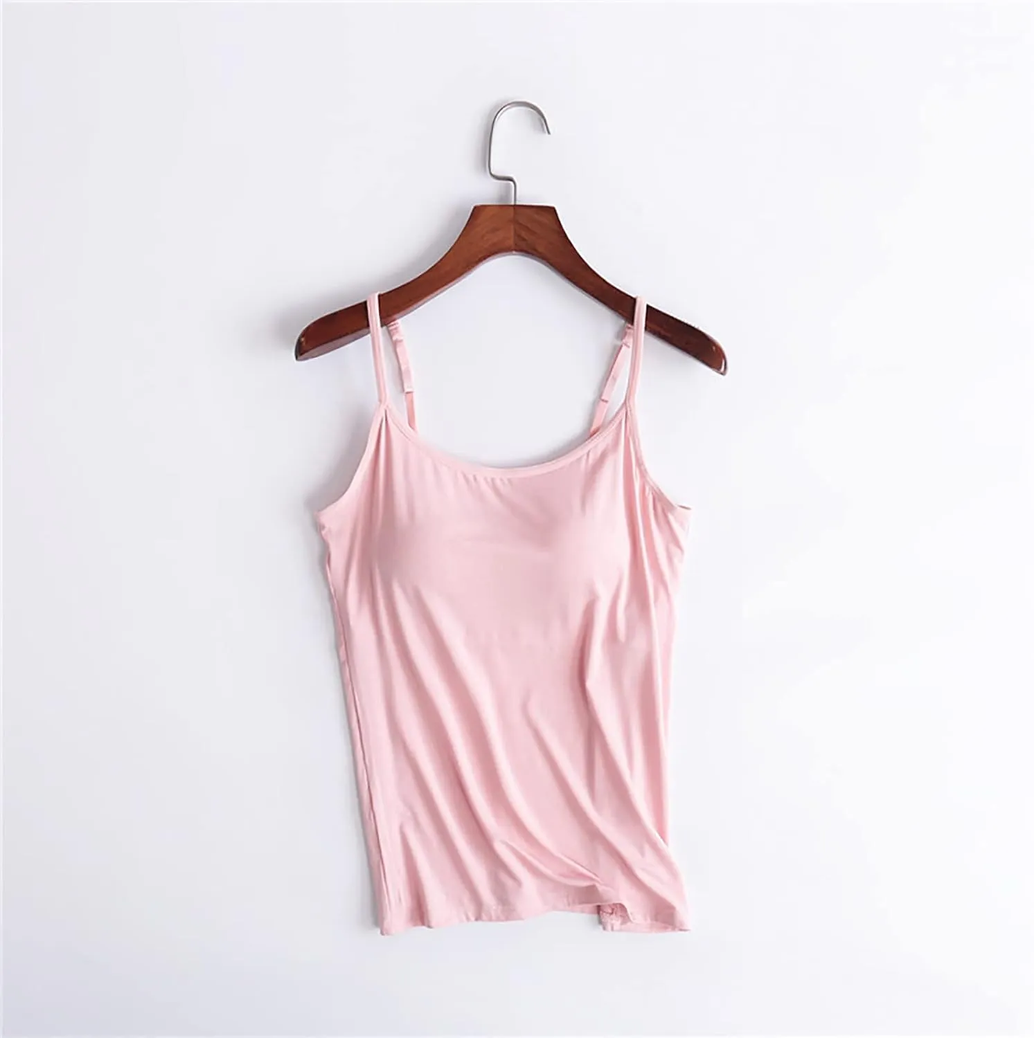 Camisole Tops for Women Built in Bras,Ladies Spaghetti Strap Tank Tops Soft Padded Undershirts Plus Size Cotton Shirt