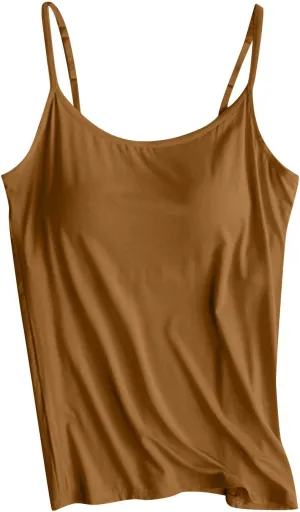 Camisole Tops for Women Built in Bras,Ladies Spaghetti Strap Tank Tops Soft Padded Undershirts Plus Size Cotton Shirt