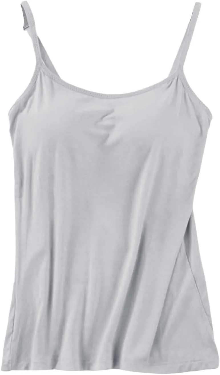 Camisole Tops for Women Summer Casual Spaghetti Strap Yoga Tank Tops Built in Bra Sports Padded Cotton Undershirts