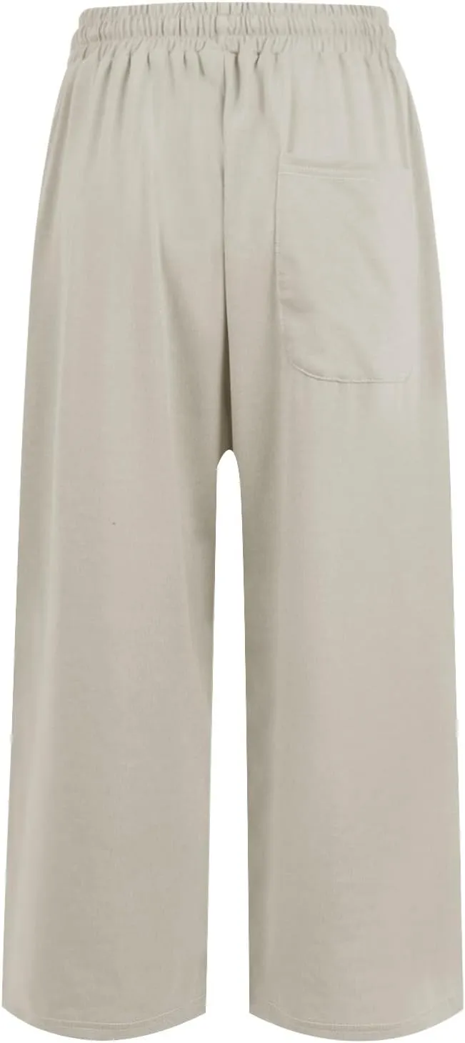 Capri Pants for Women Baggy Drawstring Waist Wide Leg Capris Casual Athletic Cropped Yoga Pants with Pockets