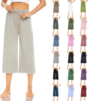 Capri Pants for Women Baggy Drawstring Waist Wide Leg Capris Casual Athletic Cropped Yoga Pants with Pockets