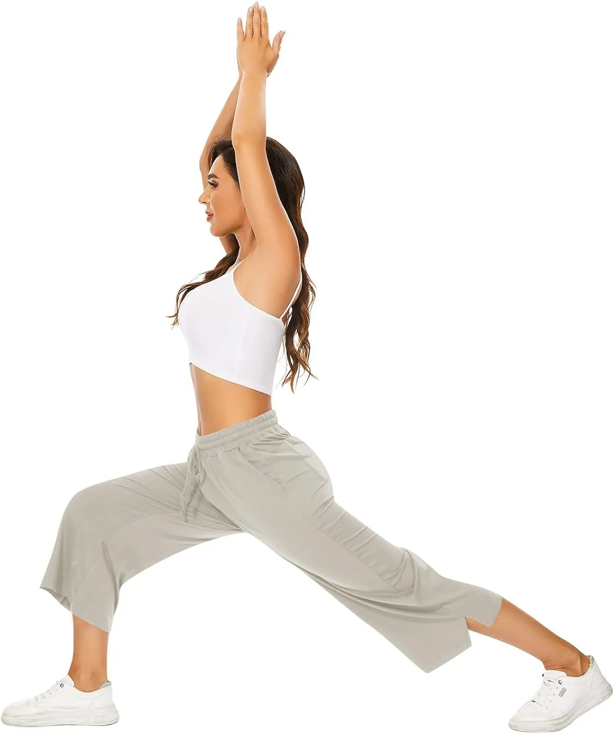 Capri Pants for Women Baggy Drawstring Waist Wide Leg Capris Casual Athletic Cropped Yoga Pants with Pockets