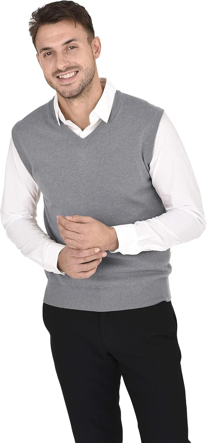Cashmeren Men's Basic V-Neck Sweater Vest 100% Pure Cashmere Sleeveless Gilet Pullover