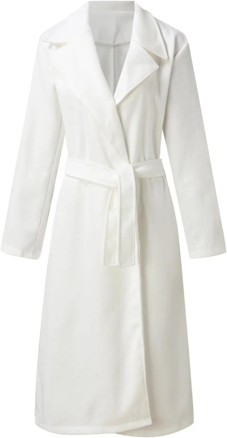 Casual Blazers for Women Long Sleeve Lapel Cardigan Open Front Plain Long Jacket Overcoat Trench Coat Fall Wrap Coat Winter