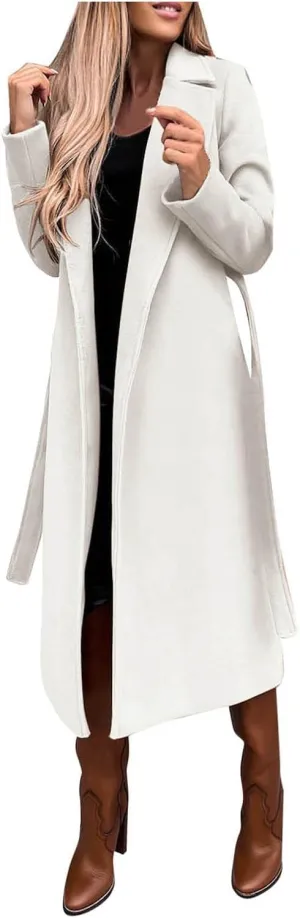 Casual Blazers for Women Long Sleeve Lapel Cardigan Open Front Plain Long Jacket Overcoat Trench Coat Fall Wrap Coat Winter