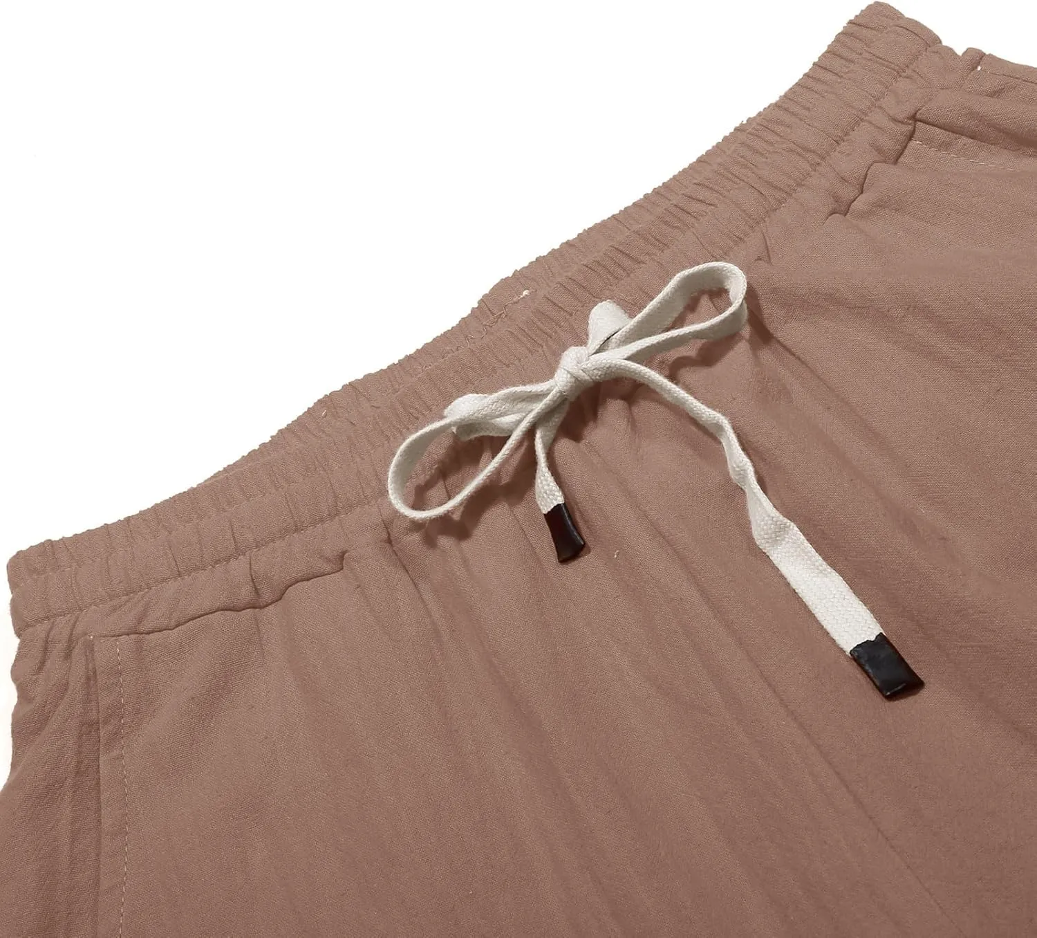 Casual Pants for Women Elastic Waist Summer Trendy Linen Capri Pants Straight Leg Baggy Beach Cotton Cropped Trousers