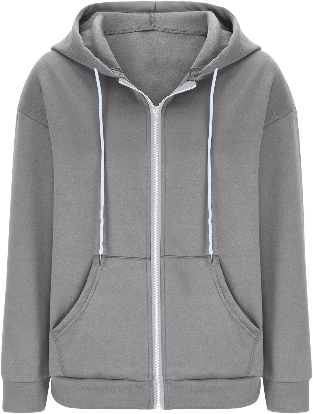 Cbcbtwo Zip Up Hoodies for Women Y2K Oversized Solid Sweatshirts Teen Girl Fall Casual Drawstring Jackets Loose Fleece Tops