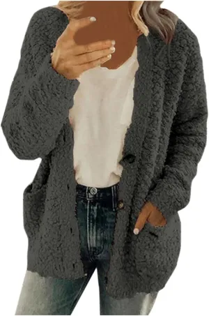 Ceboyel Women Sherpa Fleece Jacket Shearling Teddy Coats Fuzzy Casual Cardigan Trendy Winter Outerwear Outfits 2023