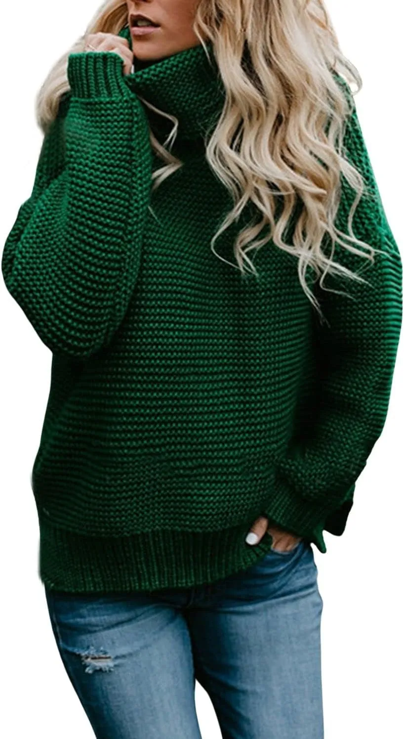 CHARTOU Women Chunky Knitted Turtleneck Sweater Oversized Cable Knit Sweater Pullover Warm Jumper Top