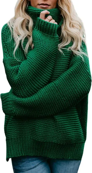 CHARTOU Women Chunky Knitted Turtleneck Sweater Oversized Cable Knit Sweater Pullover Warm Jumper Top