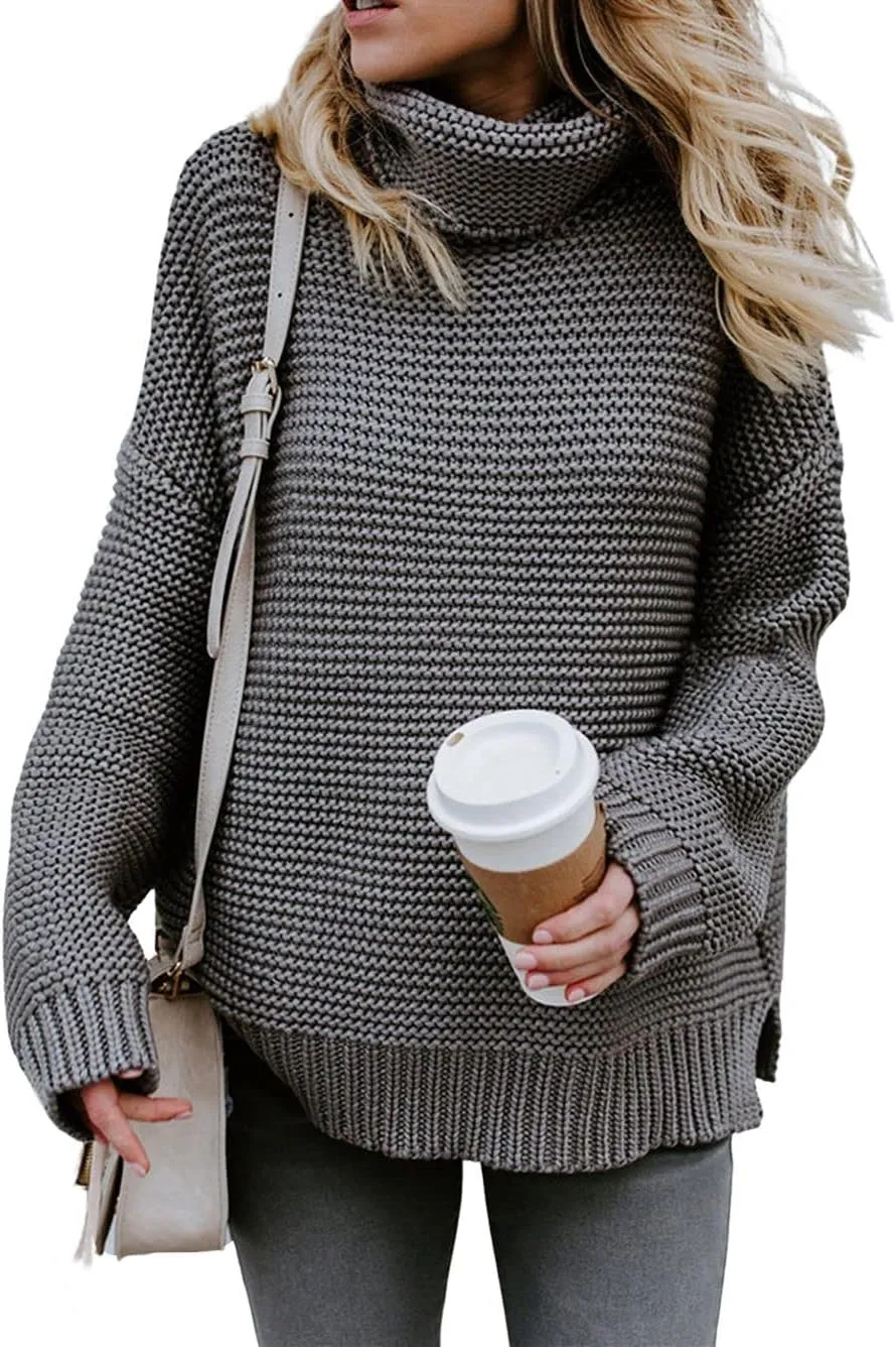CHARTOU Women Chunky Knitted Turtleneck Sweater Oversized Cable Knit Sweater Pullover Warm Jumper Top