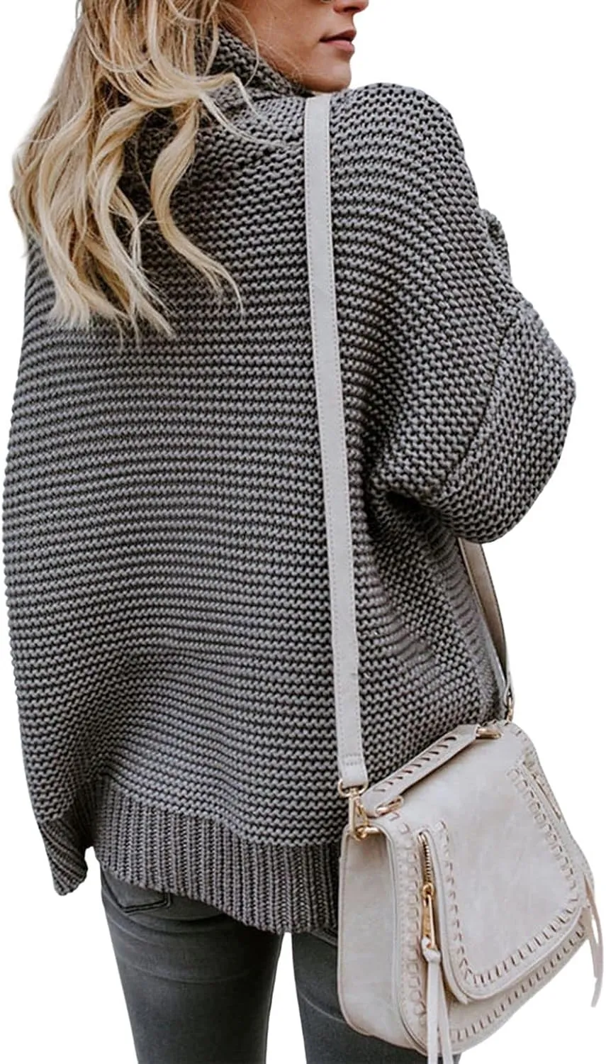 CHARTOU Women Chunky Knitted Turtleneck Sweater Oversized Cable Knit Sweater Pullover Warm Jumper Top
