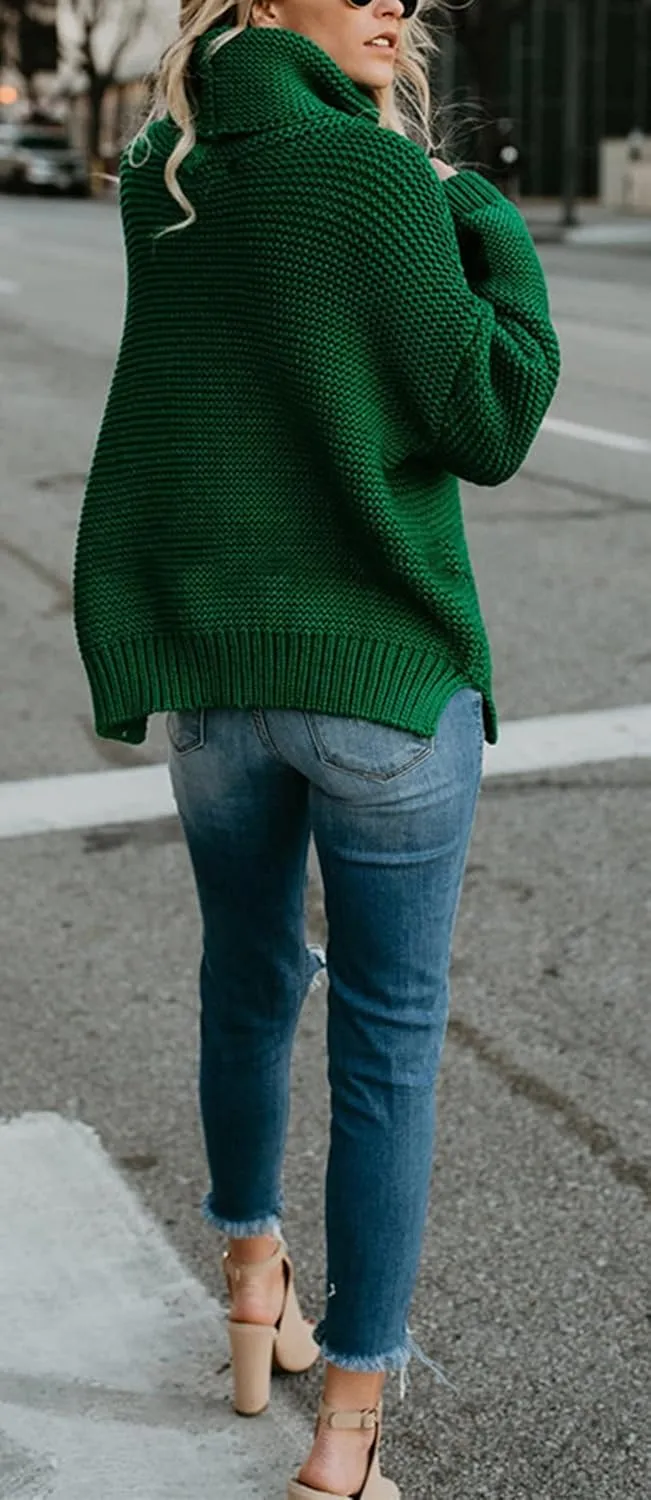 CHARTOU Women Chunky Knitted Turtleneck Sweater Oversized Cable Knit Sweater Pullover Warm Jumper Top