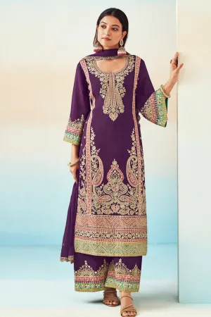 Chinon Fabric Wine Color Function Wear Elegant Palazzo Suit