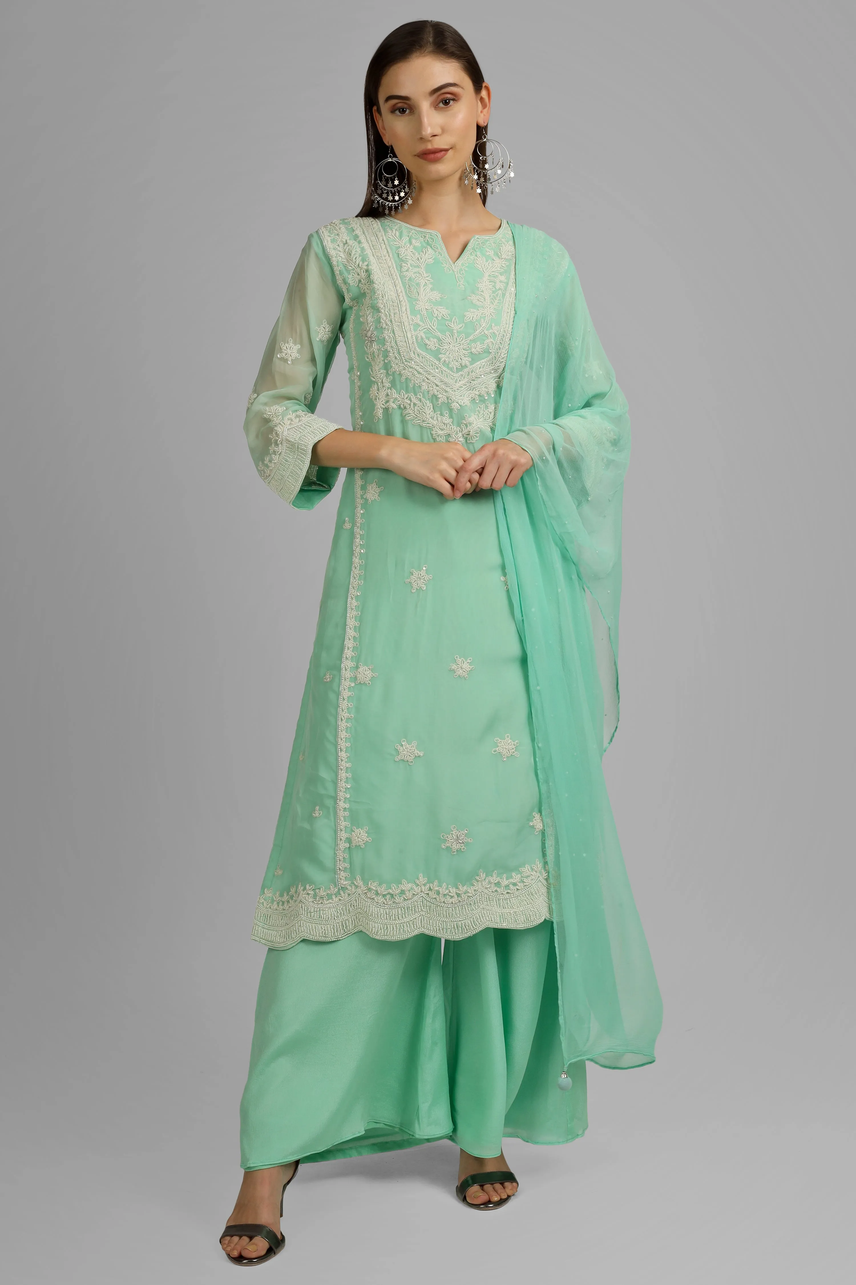Chinon Plazzo Suit Set with Embroidery