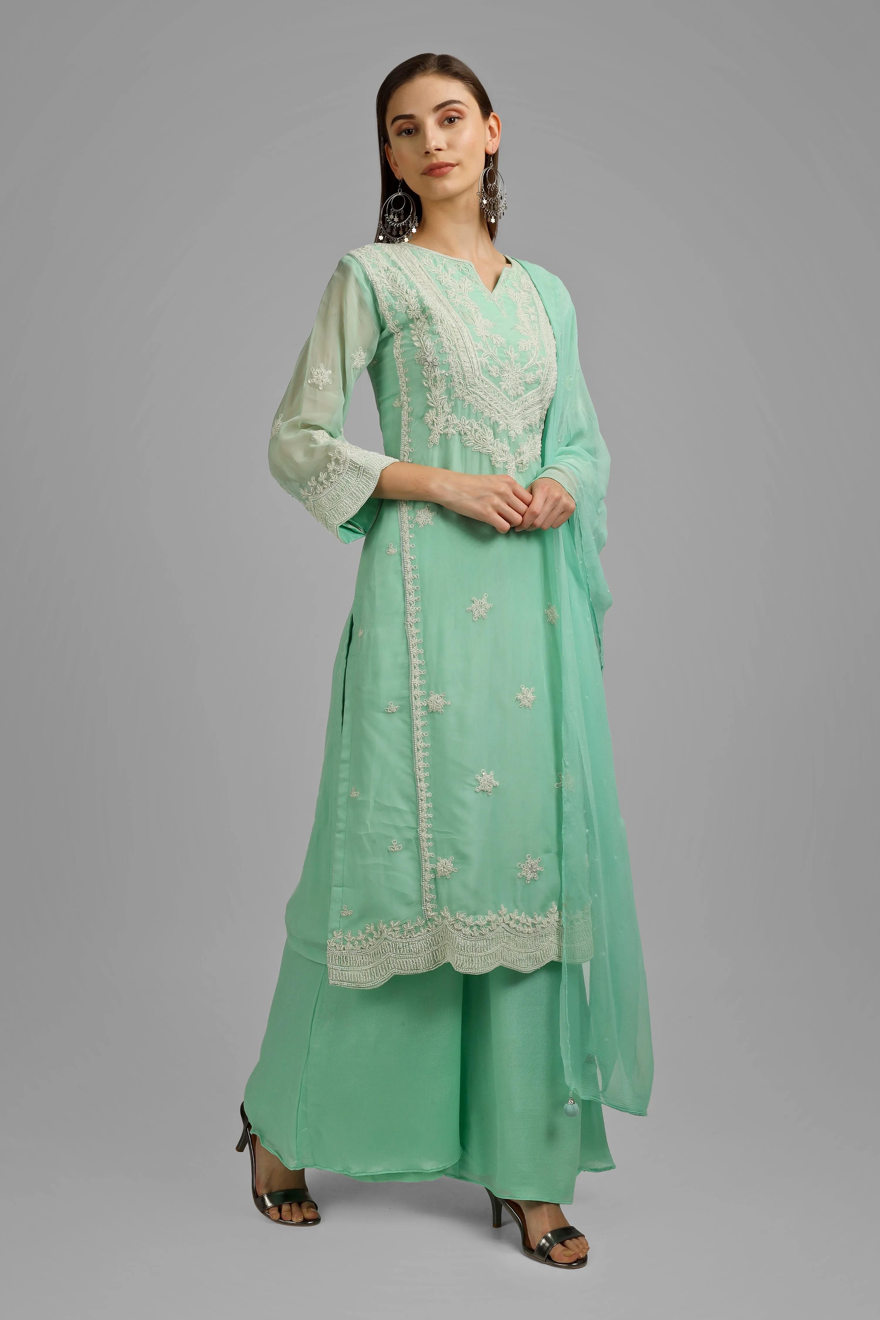 Chinon Plazzo Suit Set with Embroidery