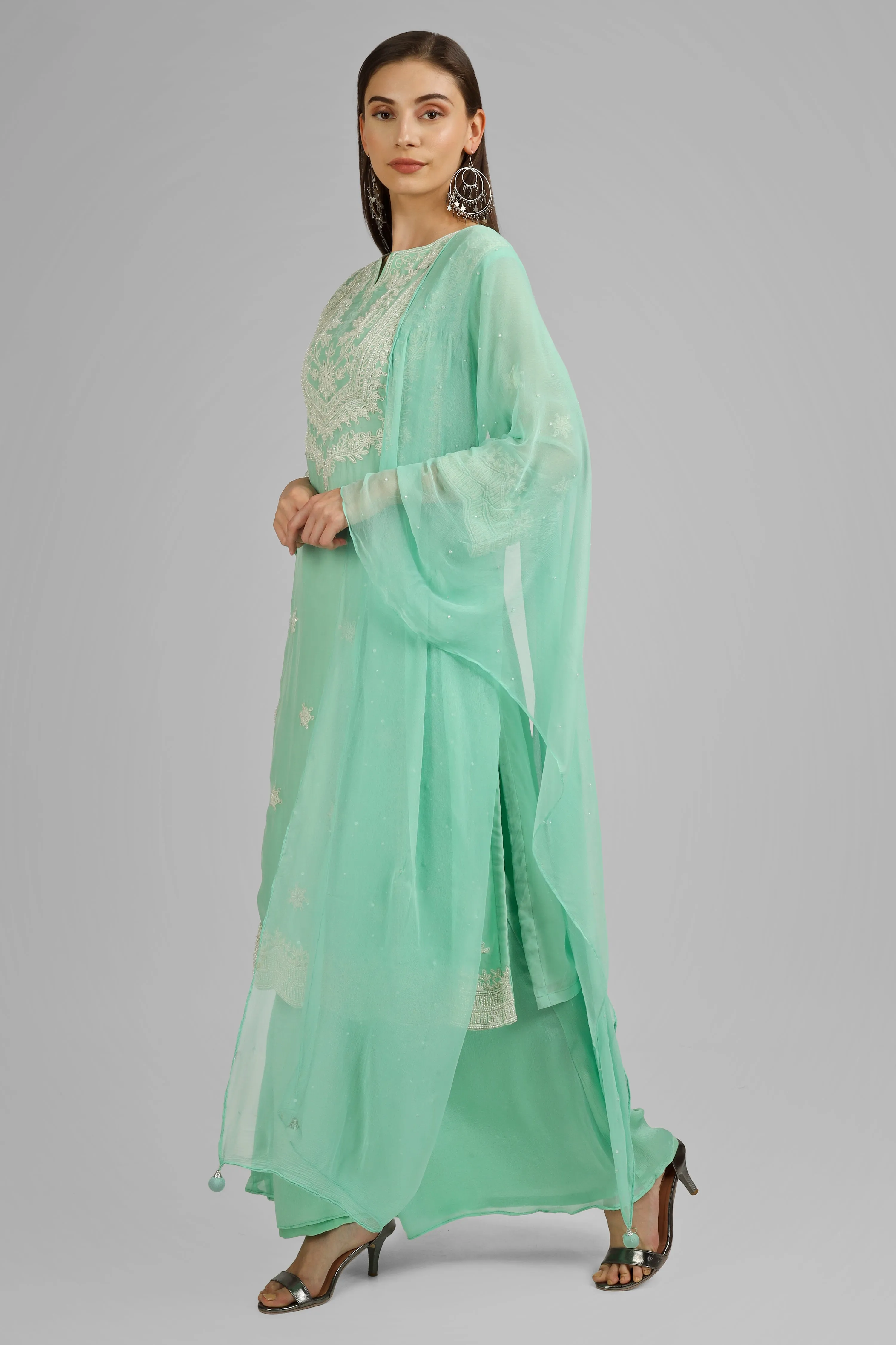 Chinon Plazzo Suit Set with Embroidery