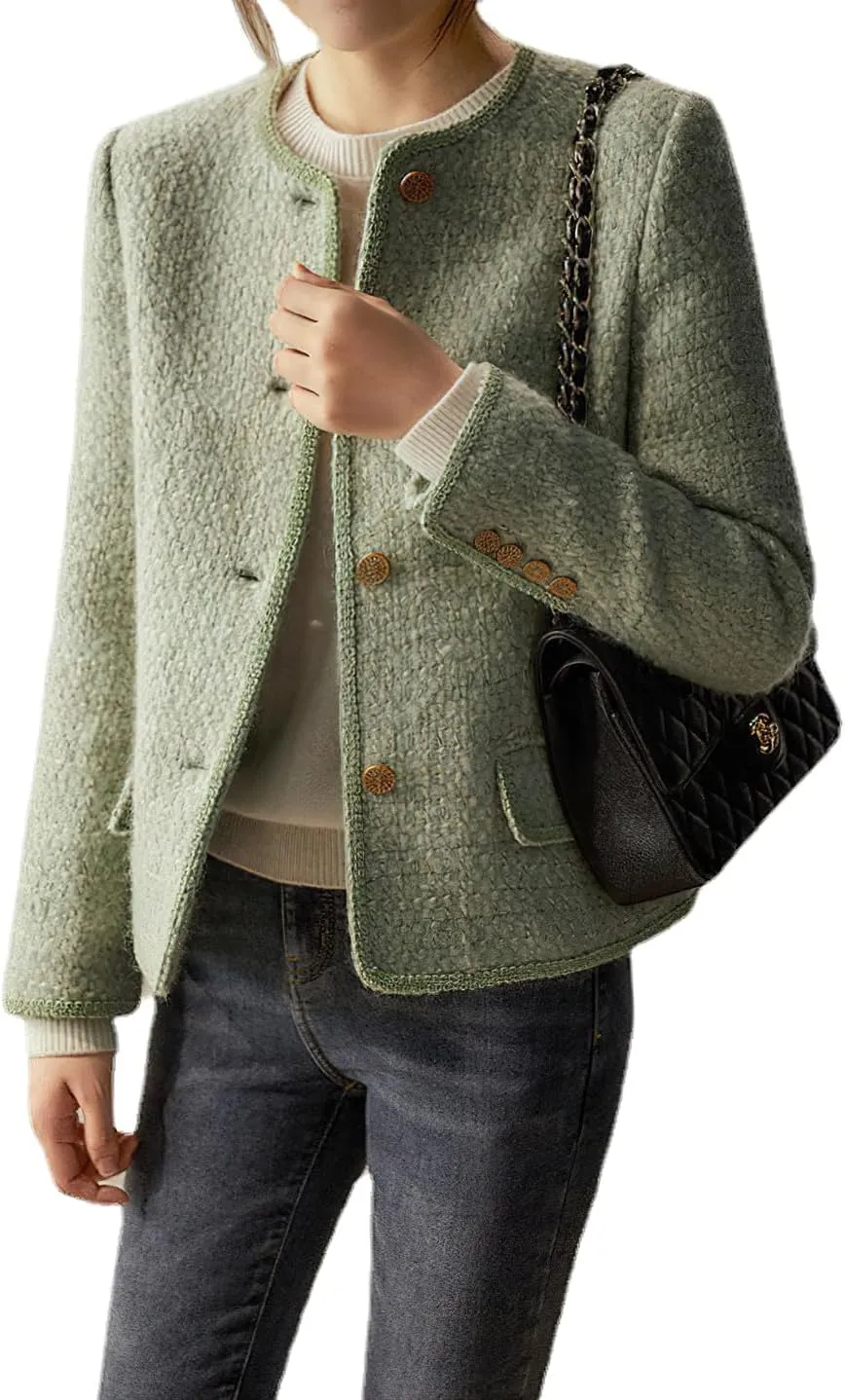 chouyatou Women's Fall Elegant Business Casual Cropped Tweed Blazer Jacket Open Front Short Dress Suit Top