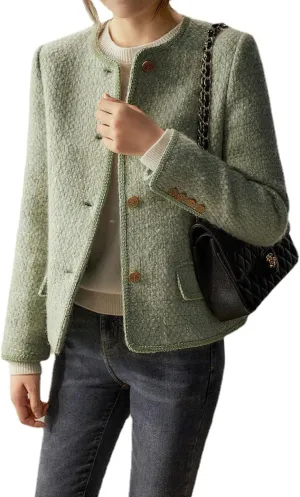 chouyatou Women's Fall Elegant Business Casual Cropped Tweed Blazer Jacket Open Front Short Dress Suit Top