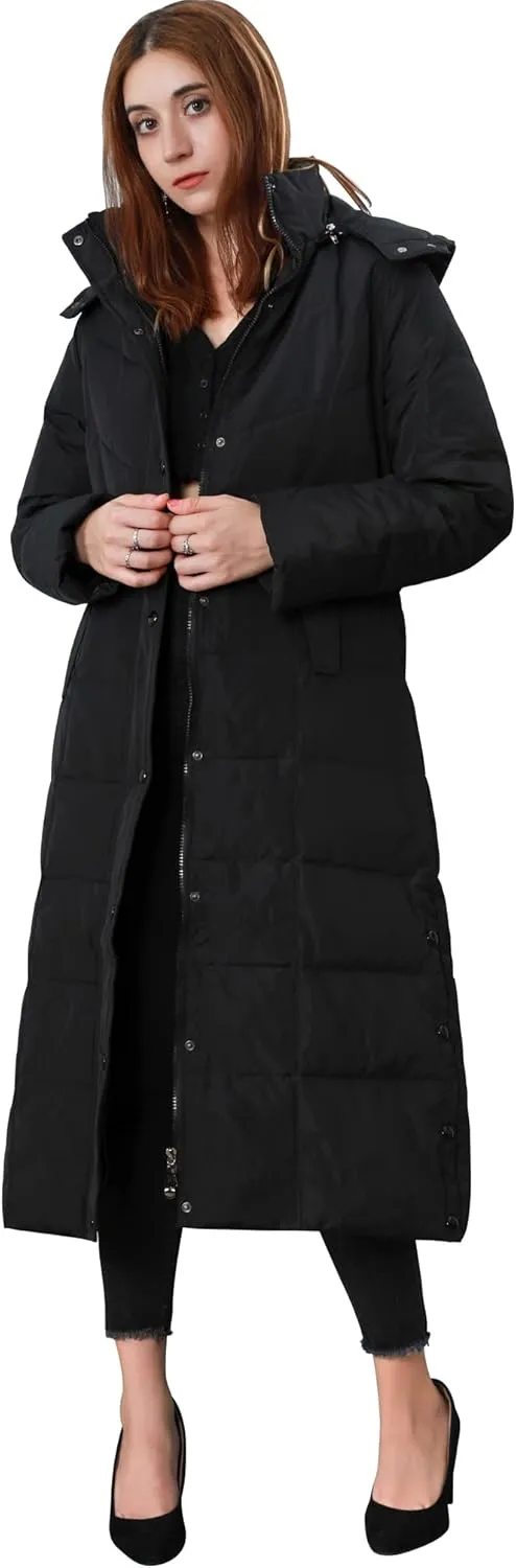 chouyatou Women's Winter Over Knee Removable Hooded Maxi Long Puffer Down Coat