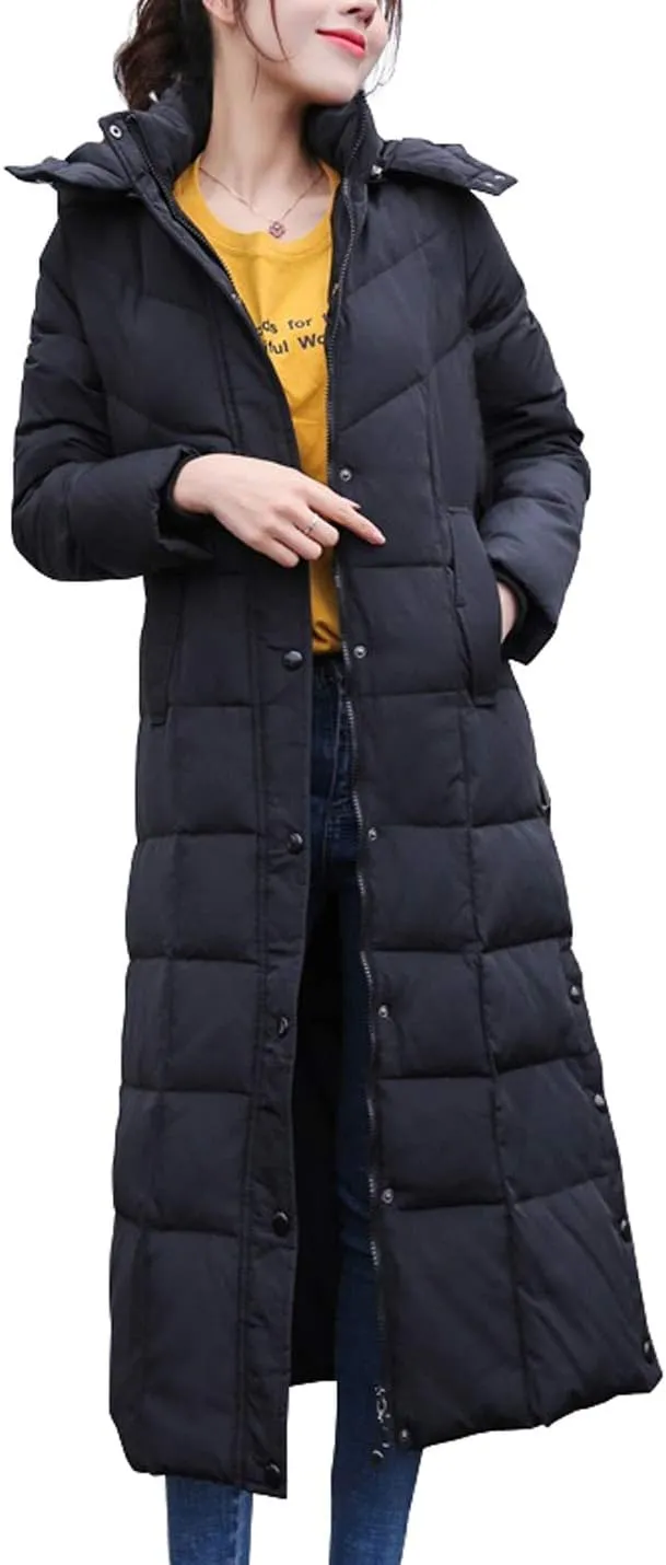 chouyatou Women's Winter Over Knee Removable Hooded Maxi Long Puffer Down Coat