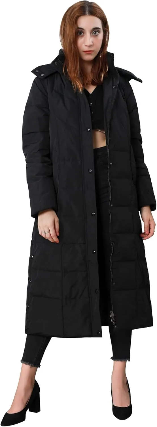 chouyatou Women's Winter Over Knee Removable Hooded Maxi Long Puffer Down Coat