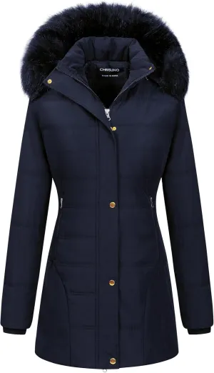 Chrisuno Women's Warm Winter Coat Velvet Puffer Jacket Quilted Faux Fur Hood