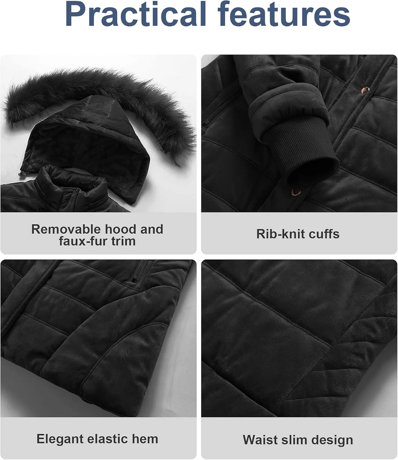 Chrisuno Women's Warm Winter Coat Velvet Puffer Jacket Quilted Faux Fur Hood