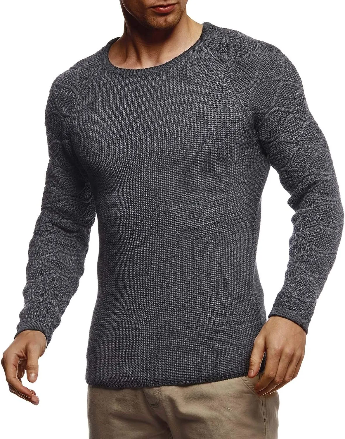 Chunky Knit Crew Neck Sweater Anthracite XL
