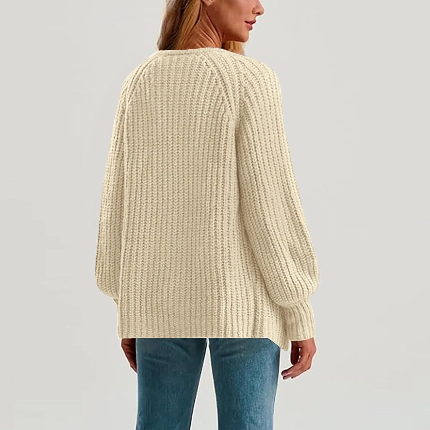 Chunky Sweaters for Women Long Lantern Sleeve Cable Knit Cardigans Sweater Button Down Slouchy Sweaters Outerwear