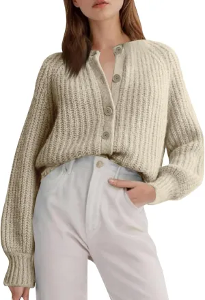 Chunky Sweaters for Women Long Lantern Sleeve Cable Knit Cardigans Sweater Button Down Slouchy Sweaters Outerwear