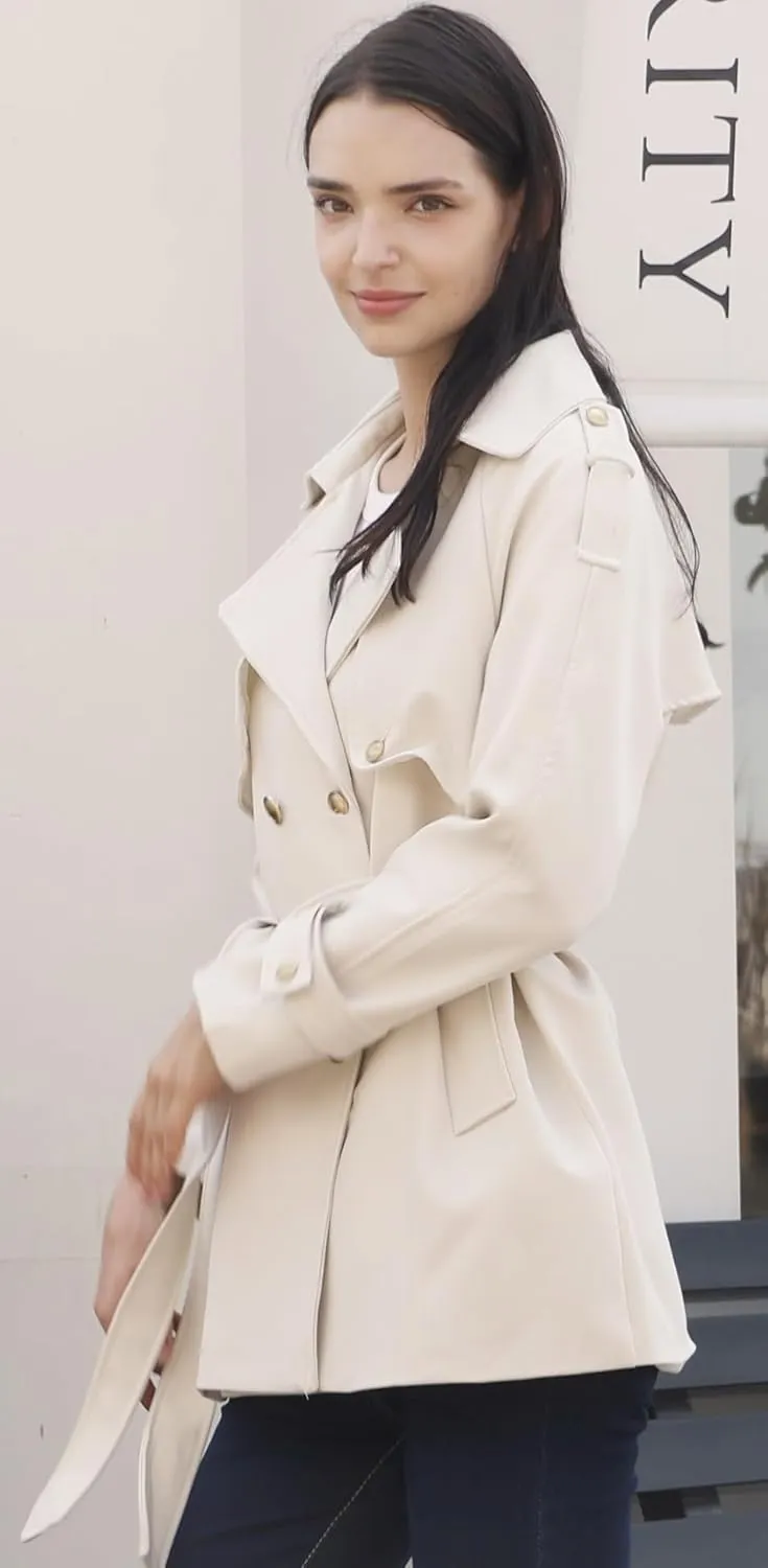 CLIPART Women's Double-Breasted Belted Trench Coat, Golden buttons,3 Colors,Spring, Fall,Trendy, Chic Casual,Water Resistant