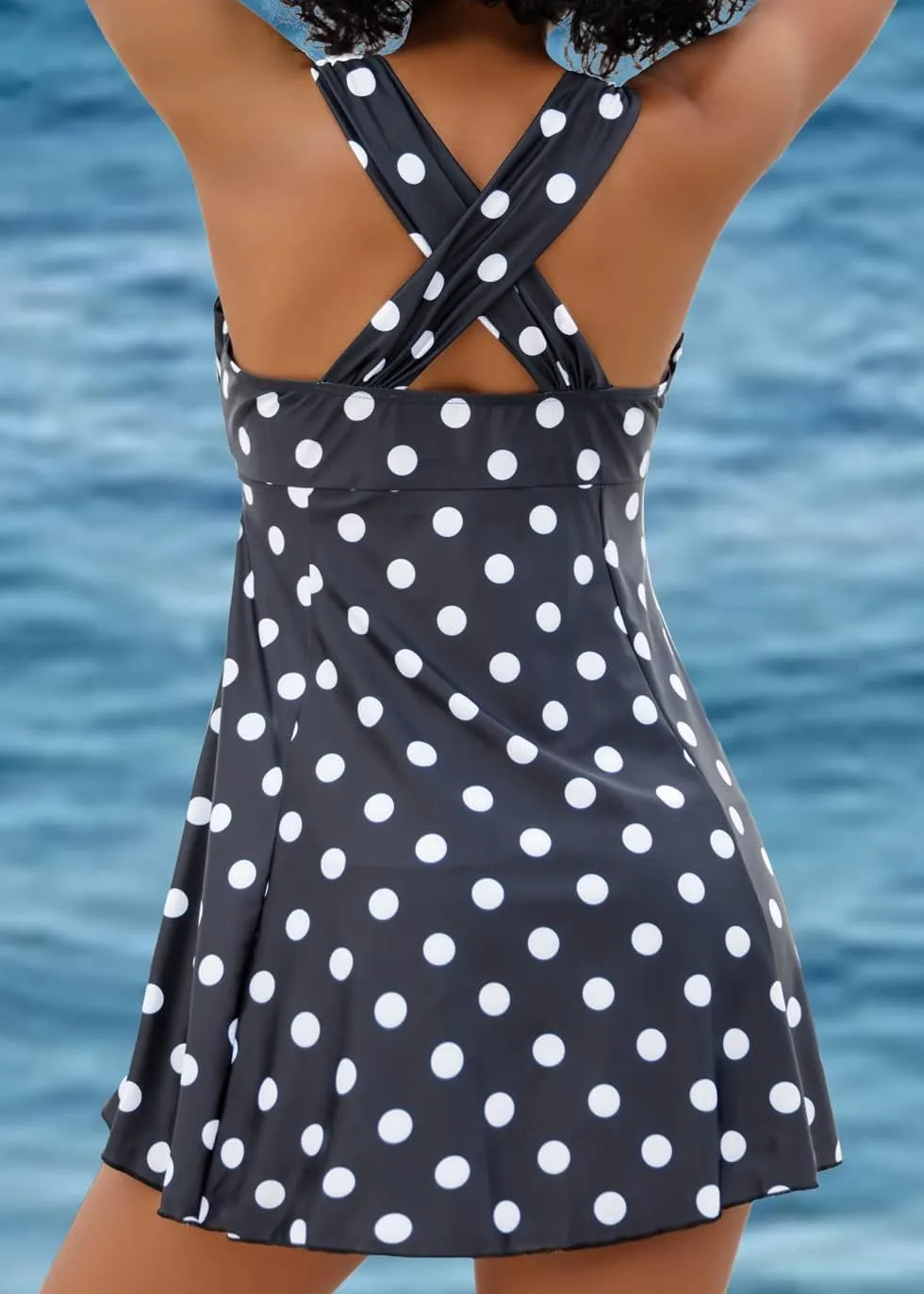 COCOPEAR Women's Elegant Crossover One Piece Swimdress Floral Skirted Swimsuit