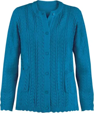 Collections Etc Pointelle Knit Two Patch Pockets Cardigan